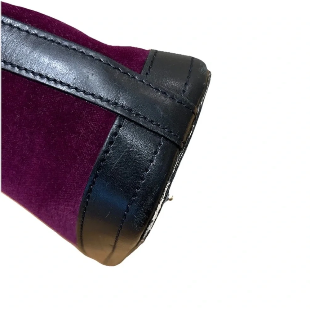 Rare Vintage Dooney & Bourke Purple Velvet Hobo Bag Black Leather Trim USA 80s - Picture 5 of 11
